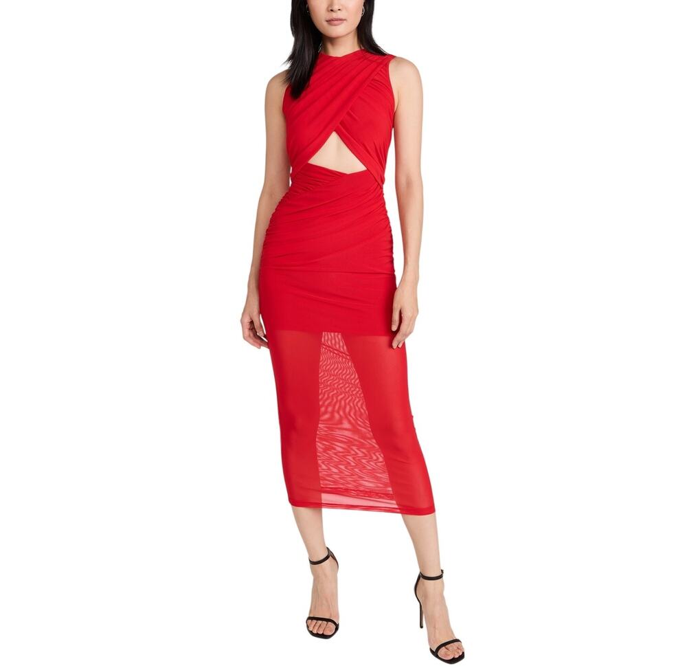 Misha Ruched Red Isabella Midi Dress Size S